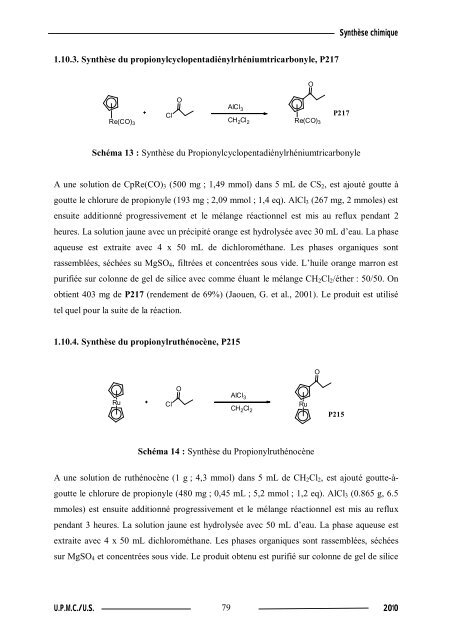 Synthèse de composés organométalliques et évaluation de leurs activités biologiques....