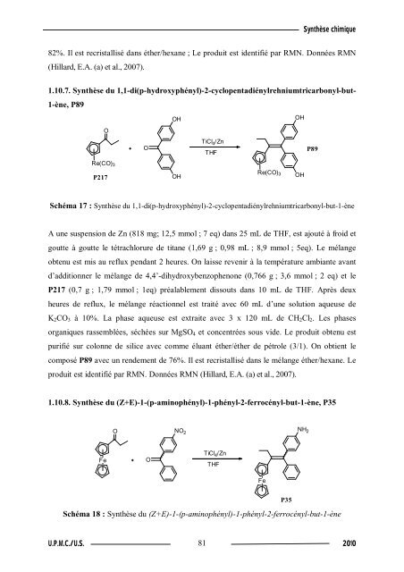 Synthèse de composés organométalliques et évaluation de leurs activités biologiques....