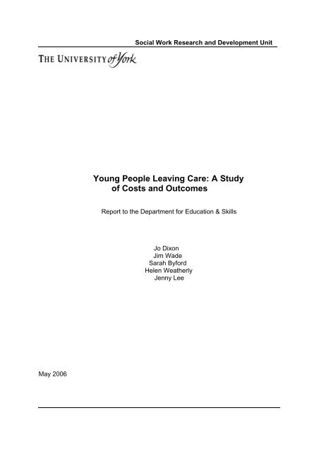 Young People Leaving Care: A Study of Costs and Outcomes