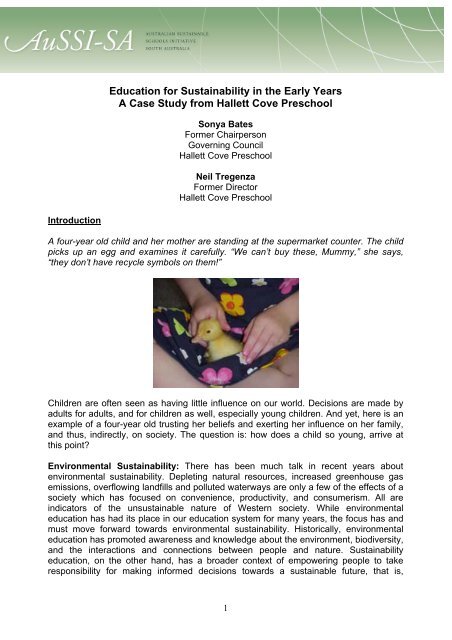 Education for Sustainability in the Early Years - Department of ...