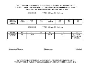 Tentative Time Table of Semester end Examination Feb