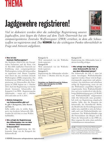 THEMA Jagdgewehre registrieren! - Weidwerk