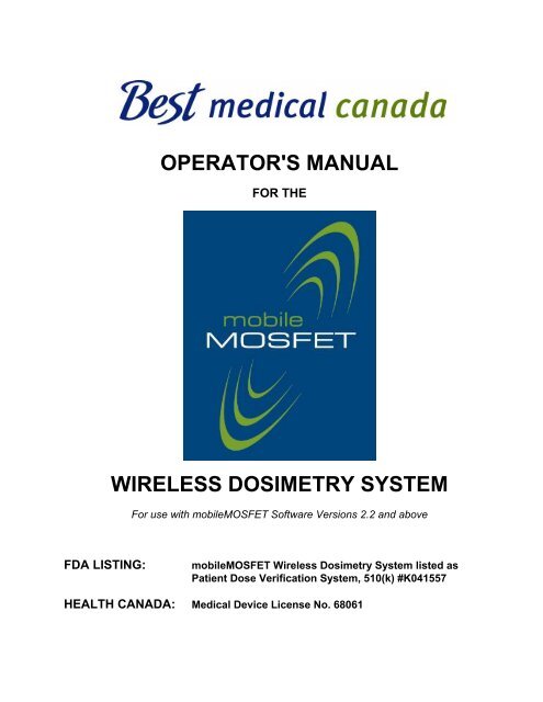 operator's manual wireless dosimetry system - Best Medical Canada