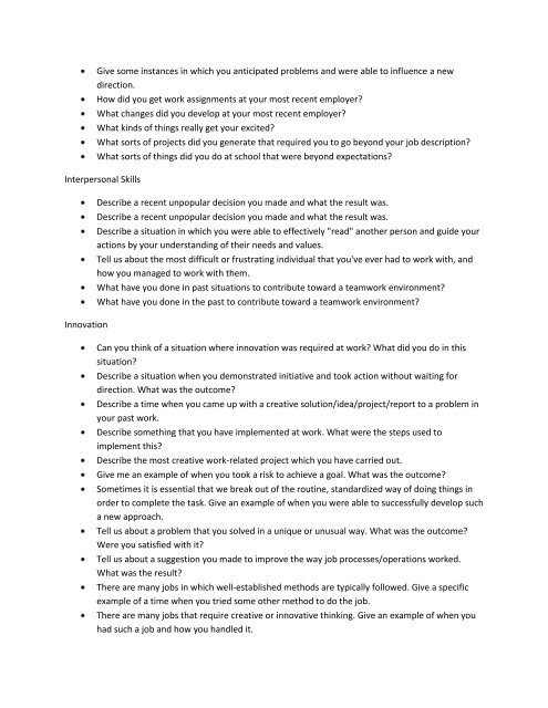 Complete List of Behavioral Interview Questions Interviewing by ...