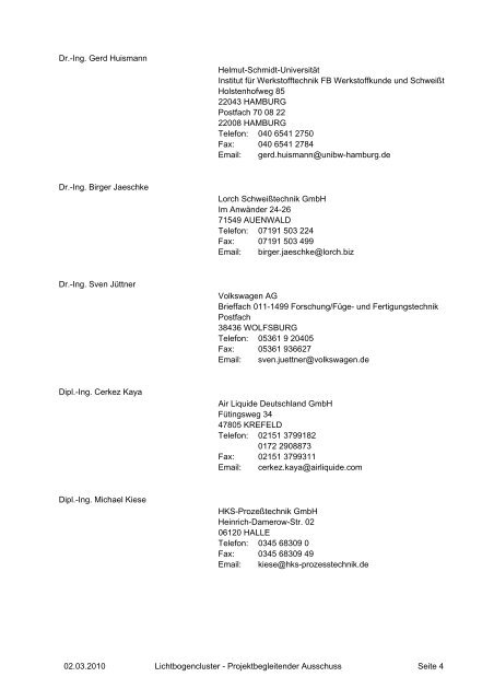 Mitgliederliste pbA - Lichtbogenschweißen - Institut für Inverse ...