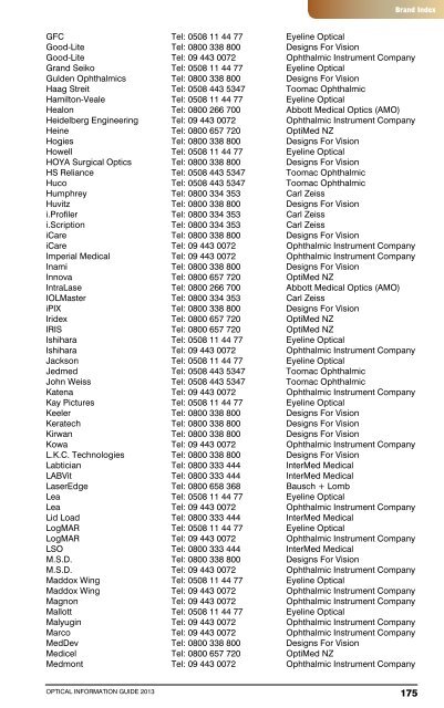 2013 Optical Information Guide - New Zealand Optics