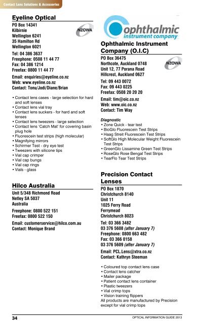 2013 Optical Information Guide - New Zealand Optics