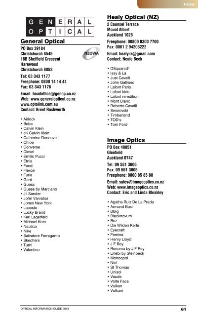 2013 Optical Information Guide - New Zealand Optics