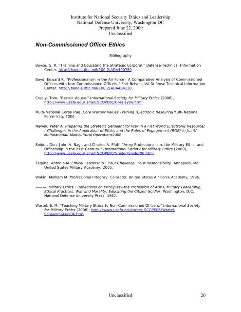 Comprehensive Bibliography In Military Ethics, Leadership ...