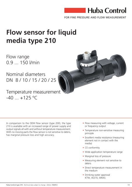 Flow sensor for liquid media type 210 - Huba Control