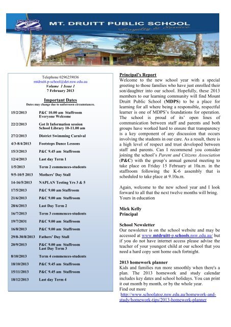 Week 2 Term 1 2013 - Mount Druitt Public School