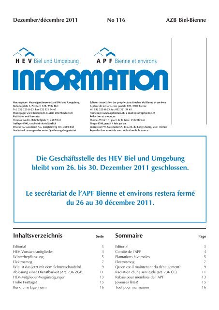 HEV-Information Nr. 116 - Hauseigentümerverbandes Biel
