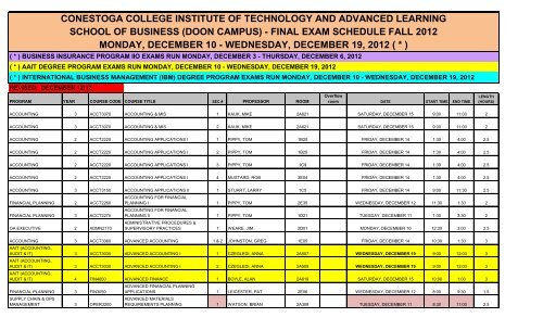 Final Exam Schedule Fall 2012 Conestoga College Final Exam Schedule Fall 2012 Conestoga College
