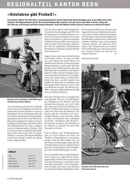 "Velofahren gibt Freiheit!" im Velojournal 2010/6 - Pro Velo Kanton ...