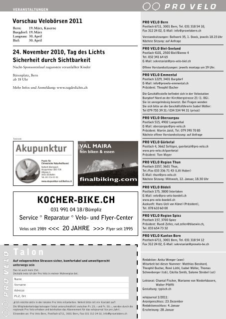 "Velofahren gibt Freiheit!" im Velojournal 2010/6 - Pro Velo Kanton ...