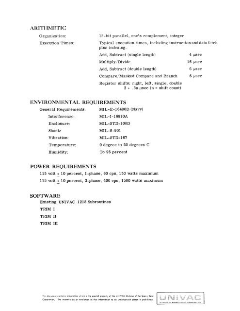 univac 1219 computer repertoire of instructions