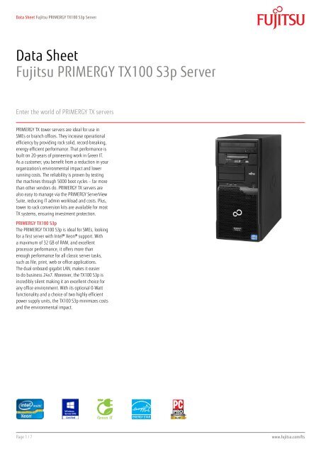 Data Sheet Fujitsu PRIMERGY TX100 S3p Server