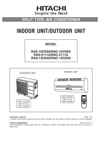 INDOOR UNIT/OUTDOOR UNIT - Hitachi Air Conditioning Products