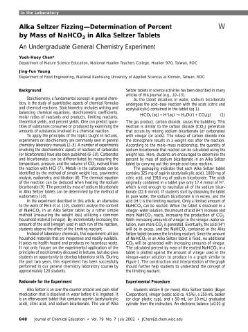 Alka Seltzer Fizzing—Determination of Percent by Mass of NaHCO3 ...