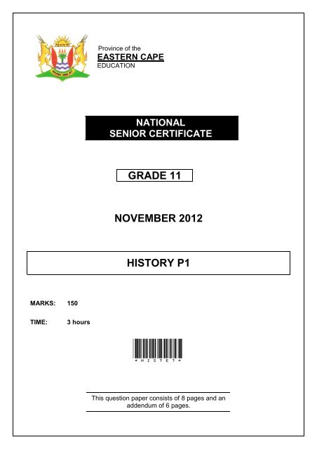 GRADE 11 NOVEMBER 2012 HISTORY P1 - EC Exams