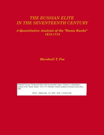 THE RUSSIAN ELITE IN THE SEVENTEENTH CENTURY - MyWeb
