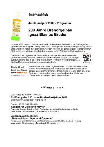 200 Jahre Drehorgelbau Ignaz Blasius Bruder - Orgelwelt Waldkirch