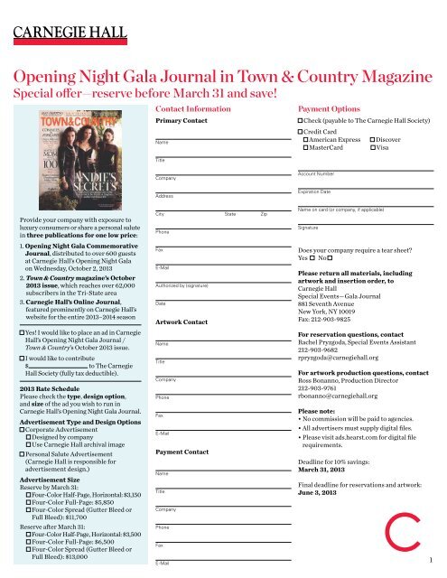 Opening Night Gala Journal in Town & Country Magazine