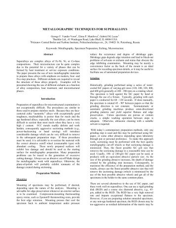 metallographic techniques for superalloys - George Vander Voort ...