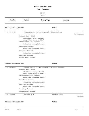 Modoc Superior Court Court Calendar - Modoc County Superior ...