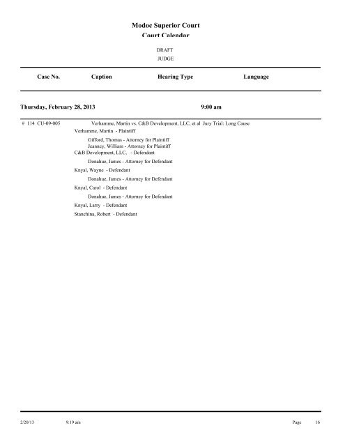 Modoc Superior Court Court Calendar - Modoc County Superior ...