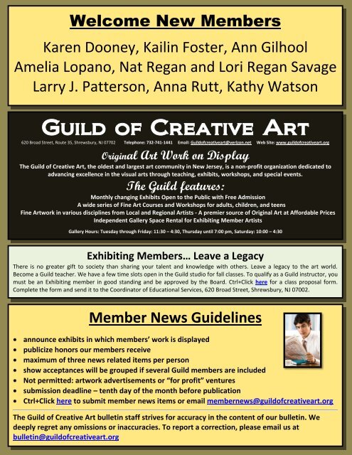 The Guild of Creative Art Monthly Online Bulletin