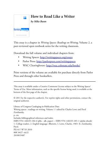 How to Read Like a Writer - the WAC Clearinghouse