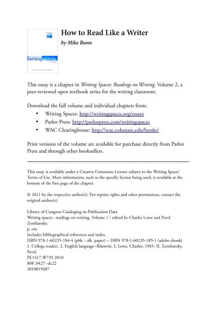 How to Read Like a Writer - the WAC Clearinghouse