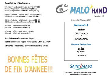 Nationale 3 - Cercle Jules Ferry Saint Malo - Handball