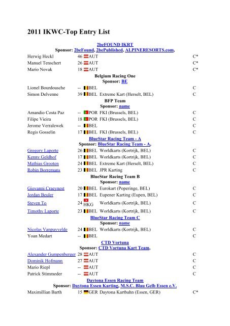2011 IKWC-Top Entry List - kart-fan