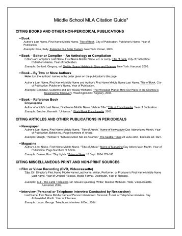 Middle School MLA Citation Guide*