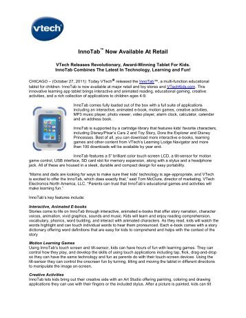 InnoTab Now Available At Retail - VTech