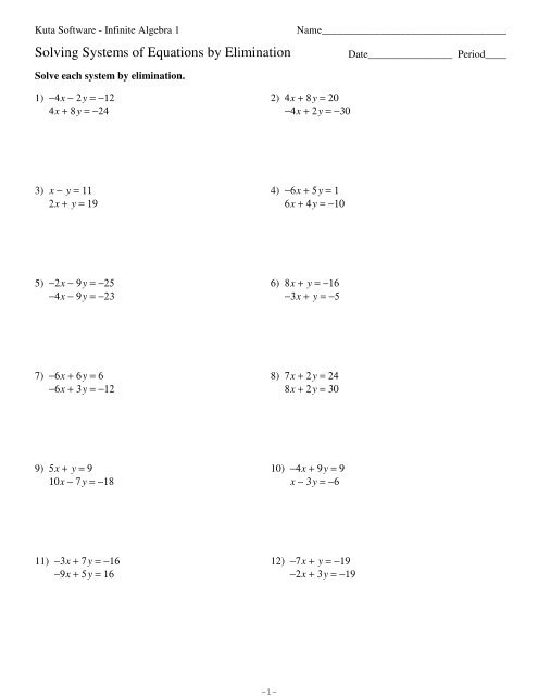 Systems of Equations Elimination - Kuta Software