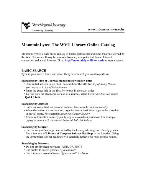 MountainLynx: The WVU Library Online Catalog