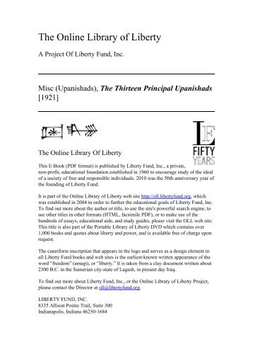Online Library of Liberty: The Thirteen Principal Upanishads ...