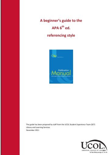 beginners guide to apa referencing 6th edition ucol library