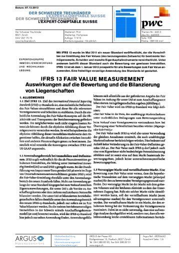 IFRS 13 FAIR VALUE MEASUREMENT - PwC