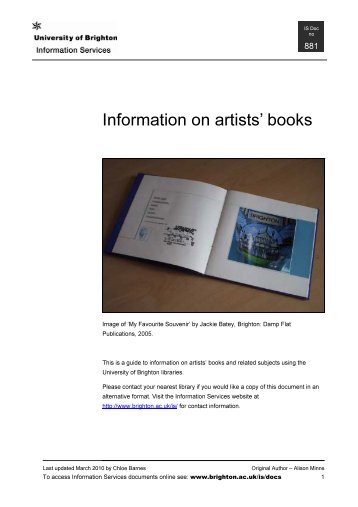 Information on artists' books - staffcentral - University of Brighton