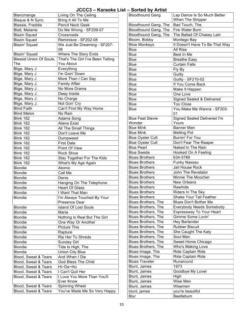 JCCC3 â€“ Karaoke List â€“ Sorted by Artist - Paul and Storm