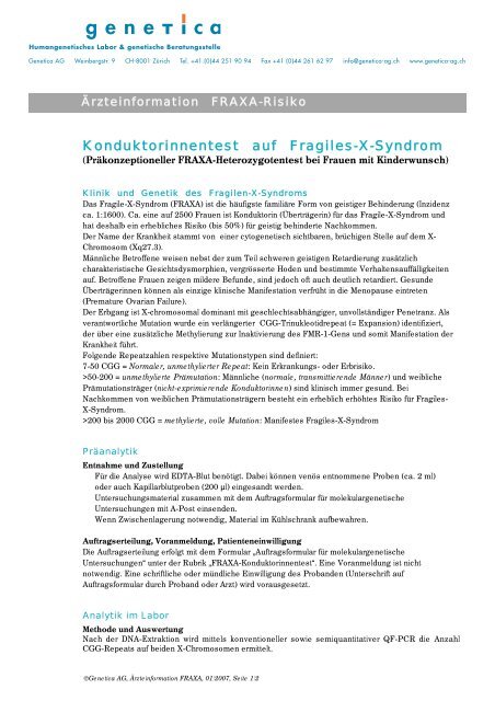 Konduktorinnentest auf Fragiles-X-Syndrom - Genetica AG