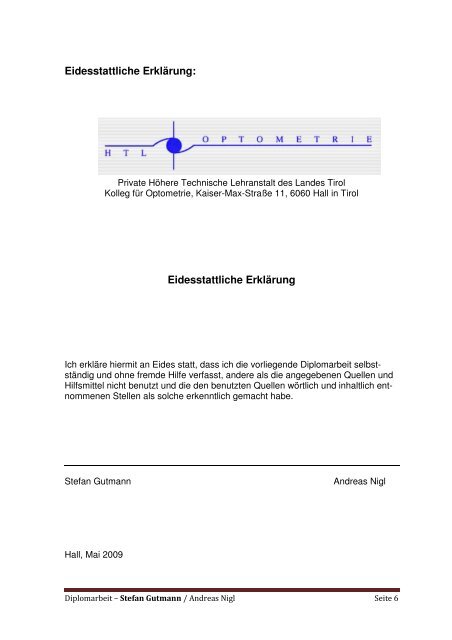 Diplomarbeit - Private HTL des Landes Tirol - Kolleg für Optometrie