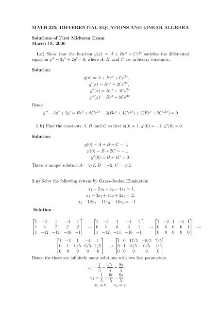 MATH 225: DIFFERENTIAL EQUATIONS AND LINEAR ALGEBRA ...