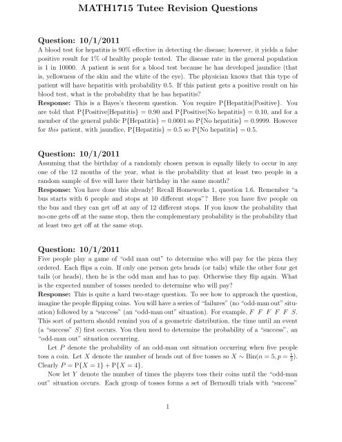 MATH1715 Tutee Revision Questions