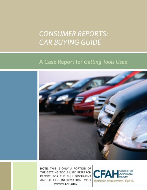 Consumer Reports: Car Buying Guide - Center for Advancing Health