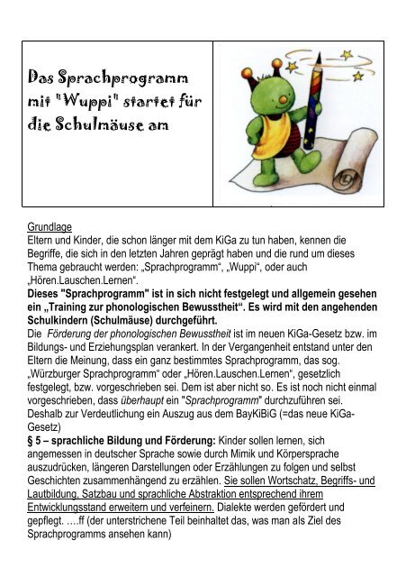 Sprachprogramm mit "Wuppi" - Kindergärten Gunzenbach-Hohl